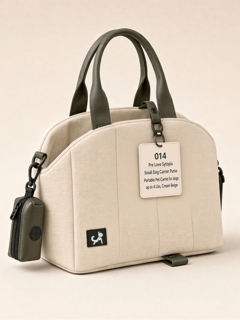 014, Pre Love Sytopia Cream Beige Small Pet Carrier Tote Bag with brown Trim